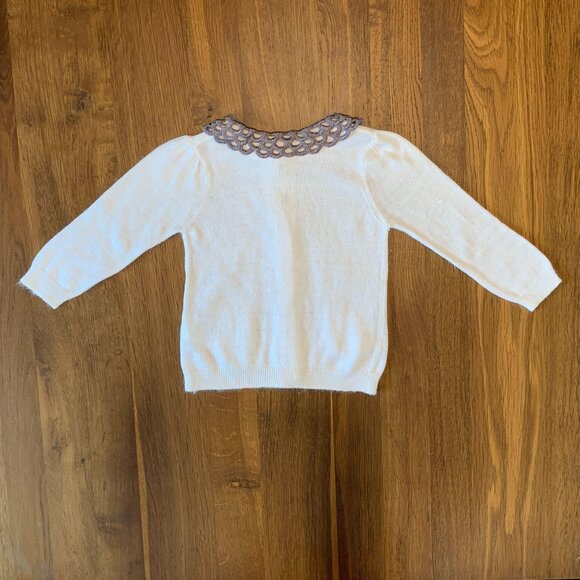 ORIGAMI Angora Cardigan Sweater Baby Girls 6-12 0 Lace Collar Soft Cream Infant - Picture 2 of 9